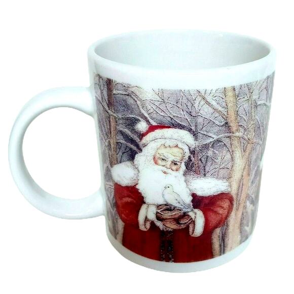 Vintage Christmas Mug Santa Claus Winter Forest Woodland Holiday Coffee Cup - Picture 3 of 12